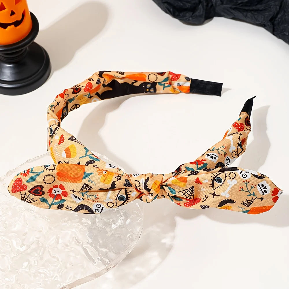 1/4 pcs Halloween Bunny Ear Headband for Girls, Quirky Pumpkin Ghost Bat Pattern Multicolor Hair Accessory