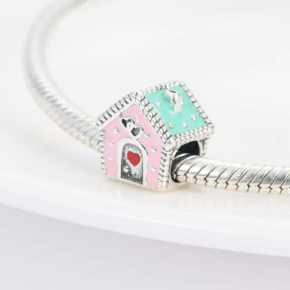 New 925 Sterling Silver Pet Series Dog Paw Print Dog House Charm Of Chain Beaded Fit Original Pendant Bracelet Ladies Jewelry