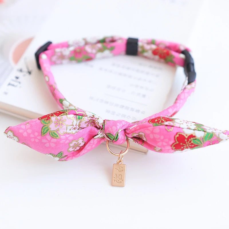 Cute Japanese Print Pet Dog Collars Bunny Ears Shaped Necklace for Cats Spring Decorate Puppy Supplies Neck Wear Cat Accessories