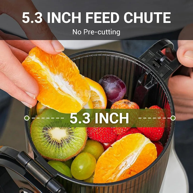 AMZCHEF 5.3-Inch Self-Feeding Masticating Juicer Fit Whole Fruits & Vegetables, Cold Press Electric Juicer Mach