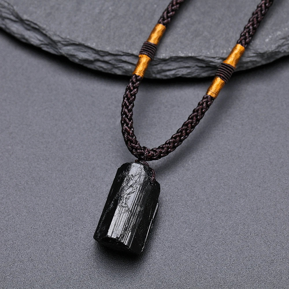 1Pc Fashion Black Tourmaline Stone Pendant Specimen Stone Energy Healing Stone Unisex Men Women Necklace New Jewelry