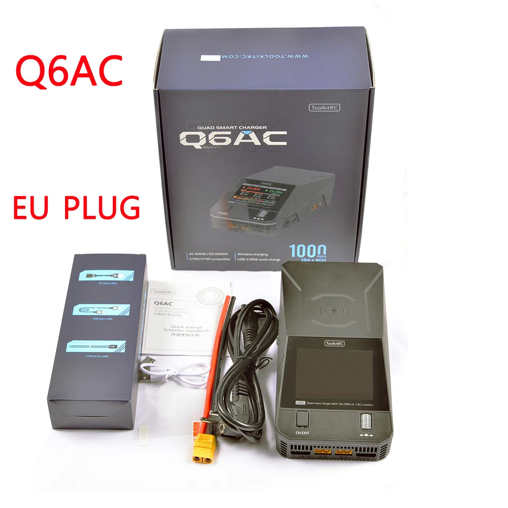 NEW ToolkitRC Q6AC Charger AC 400W/DC 1000W 4CH output Built-in 65W USB A/TYPEC Output ,LiPo, 1-6S，NiMH 1-16S,PB 1-10S Charger