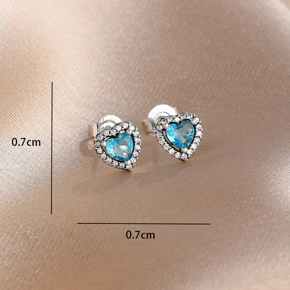 2025 New 925  silver earrings with sparkling red heart and pink bow earrings that fit original women's jewelry DIY birthday gift