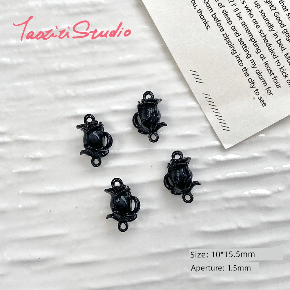 Sweet Cool Black Pink Sexy Liquid Alloy Pendant DIY Handmade Beaded Material Bracelet Necklace Ornament Bead Accessories