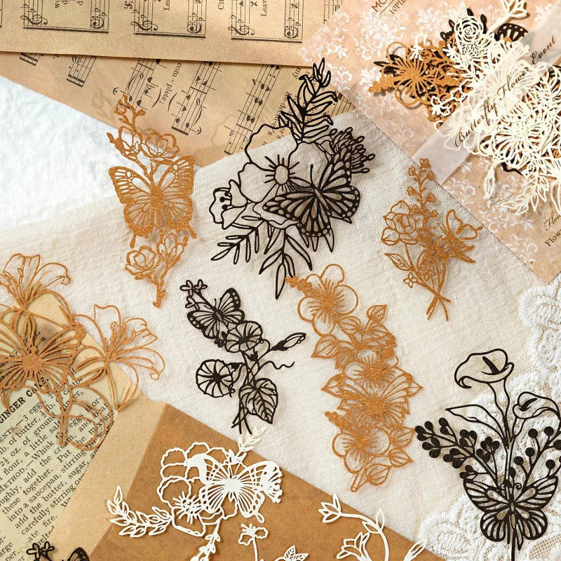 10pcs Vintage Botanical Cut-Out Papers - Lace-Like Base Sheets for Journal & Scrapbooking