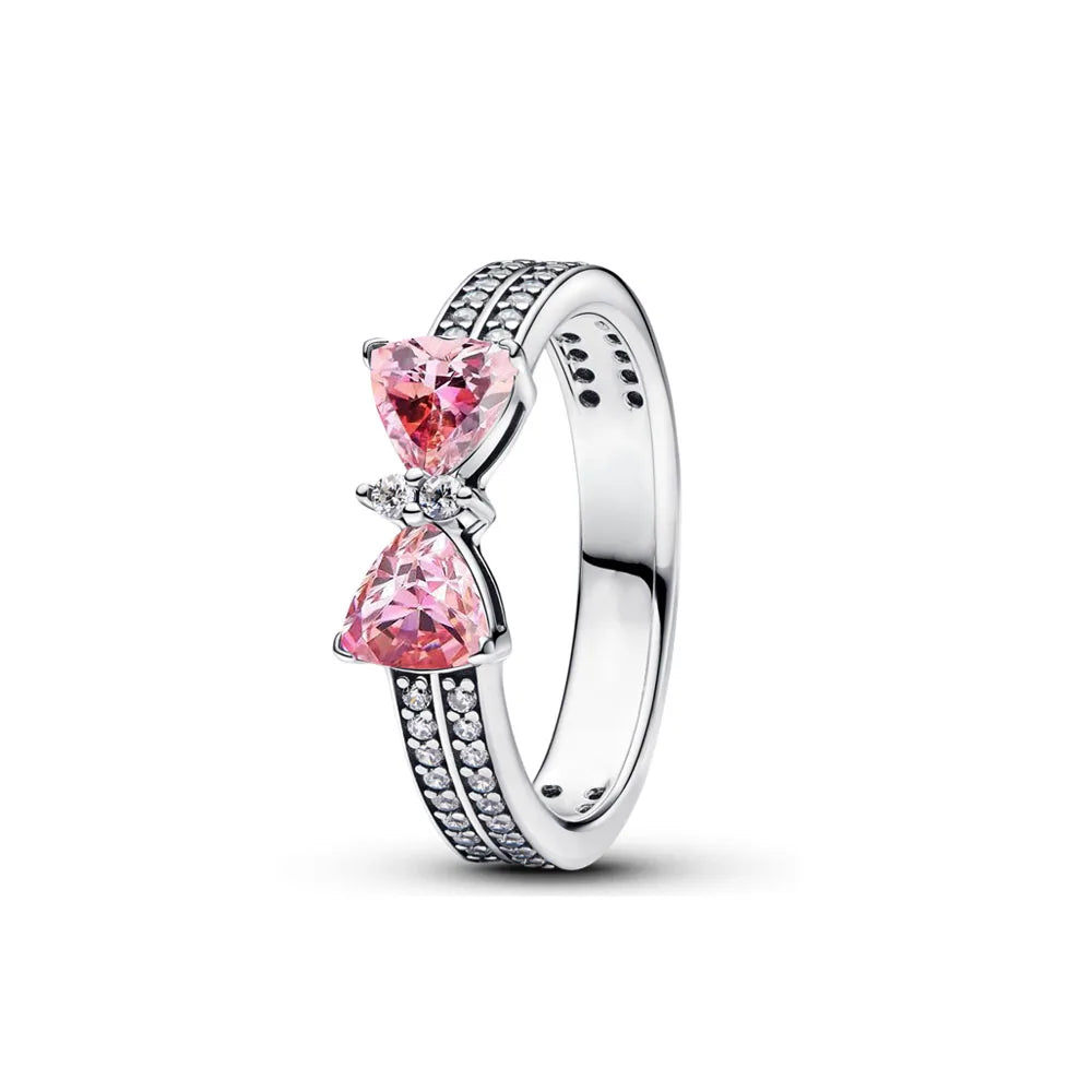 New pink heart-shaped 925 sterling silver love ring CZ zircon inlaid original ring Valentine's Day women's jewelry wedding gift