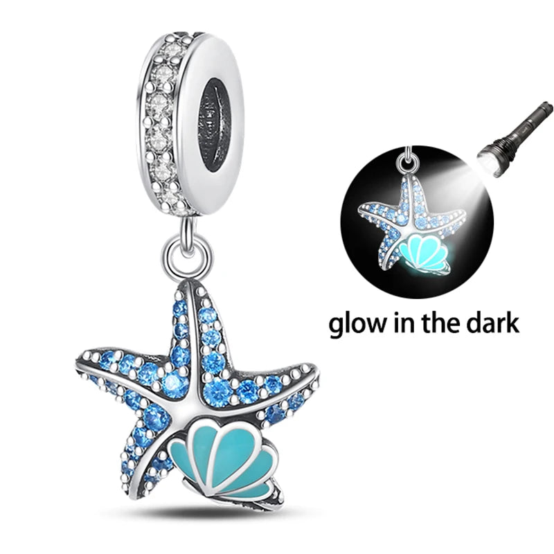 Fashion 925 Sterling Silver Summer Ocean World Series Sea Turtle Starfish Crab Octopus Charms Beads Fit 925 Bracelet DIY Jewelry
