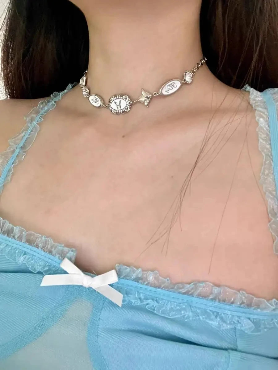 New Trend Vintage Punk Silver Color Butterfly Crystal Necklace Hip Hop Jewelry For Women Men Unisex Fashion Charm Statement Gift