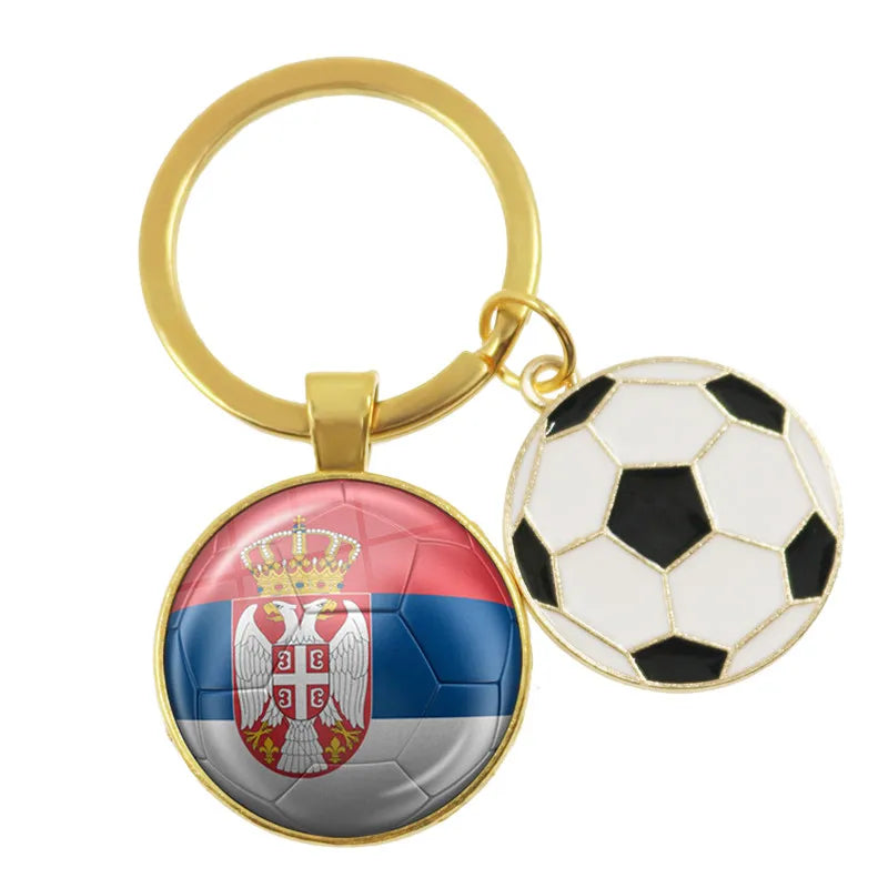 Netherlands,Serbia,Switzerland,Portugal,Poland,Brazil Football Pattern National Flag Glass Cabochon Keychain Fans Commemorative