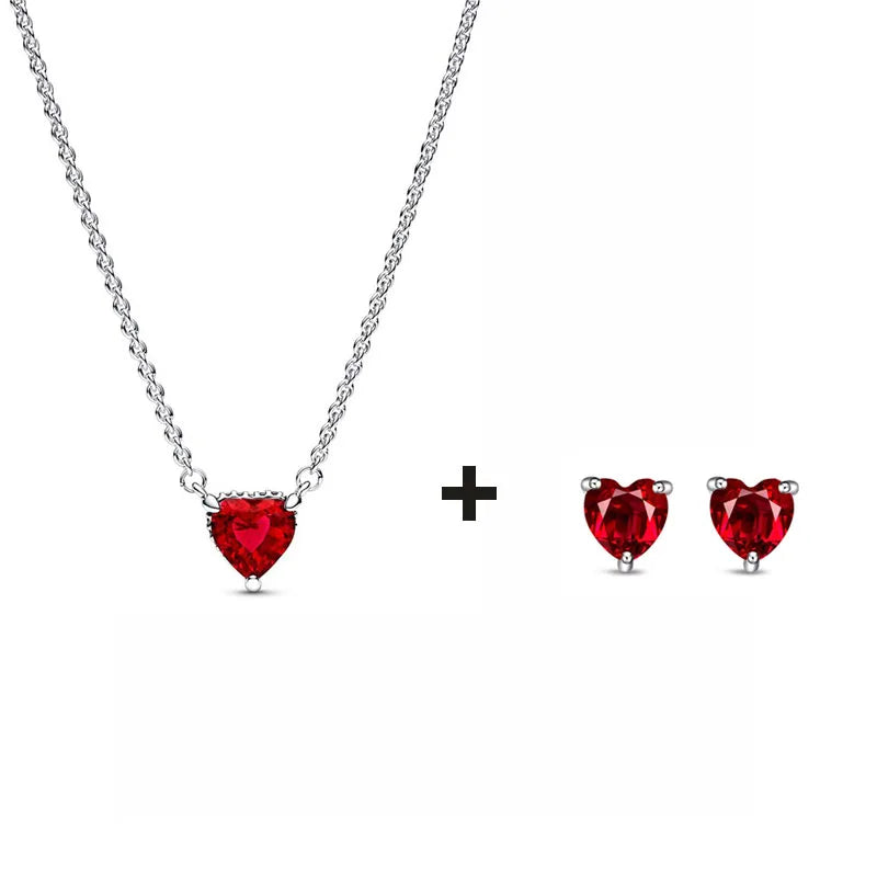 S925 Silver Valentine's Day Red Heart Charm Earring Snowflake Earrings Bow Heart Necklace DIY For Women Fine Jewelry Gift