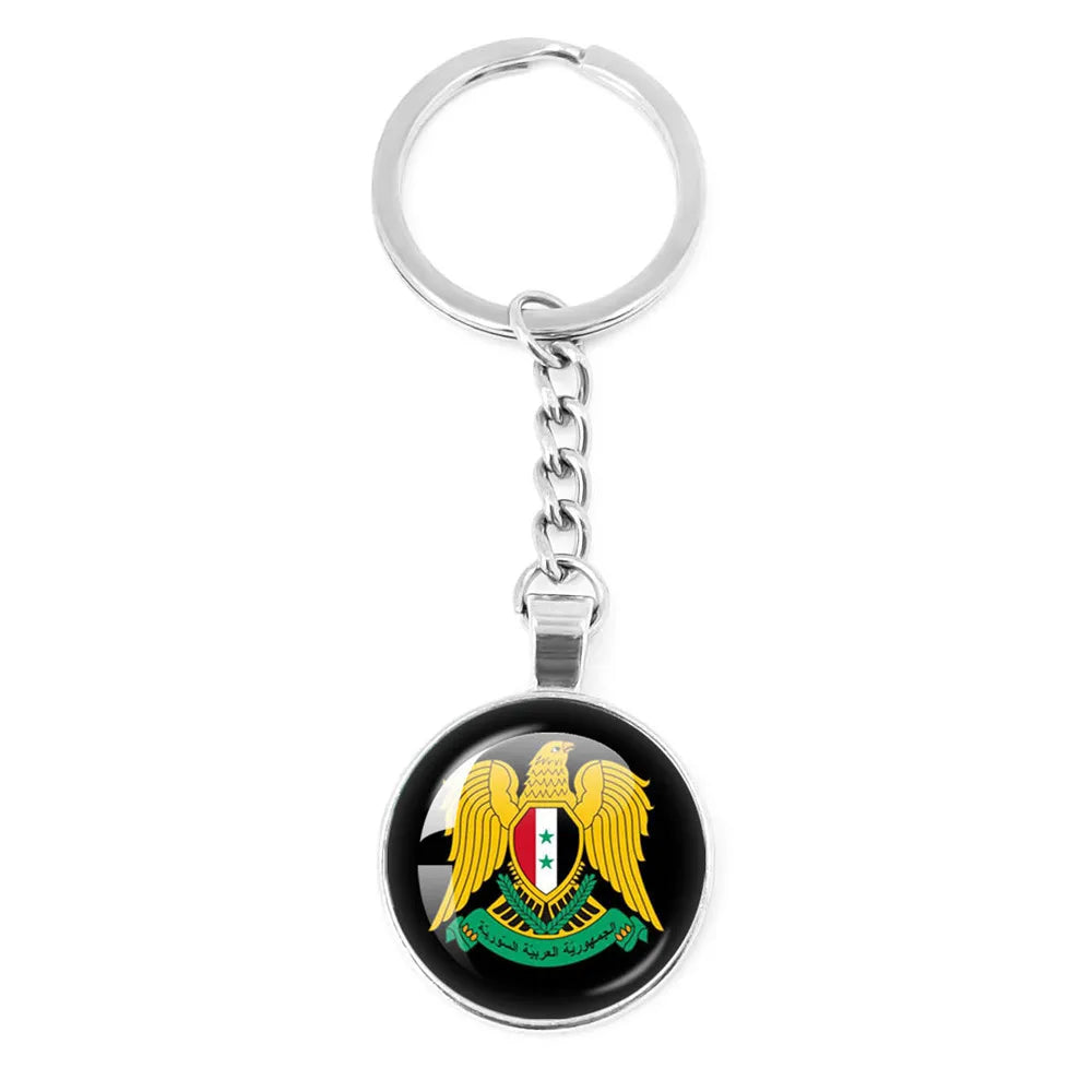 Syria Flag National keychain Glass Cabochon Pendant Keychain For Women Men Charm Car Keyring Creative Fashion Jewelry Gift