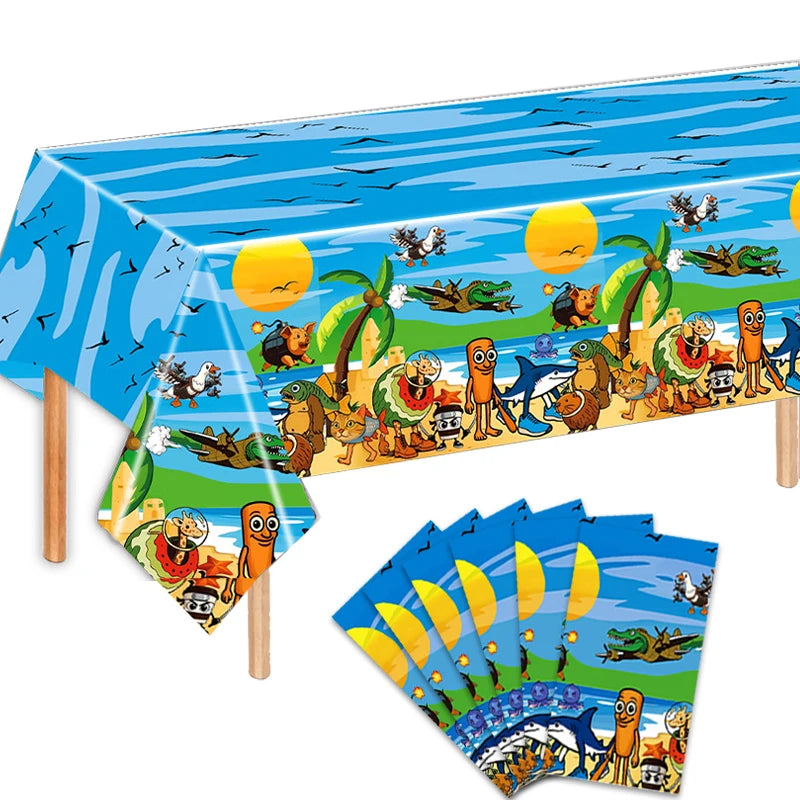 New Italian Brainrot Tablecloth Decorations Tung Tung Sahur Tralalo Theme Table Cover Tableware Set for Kids Birthday Party Gift