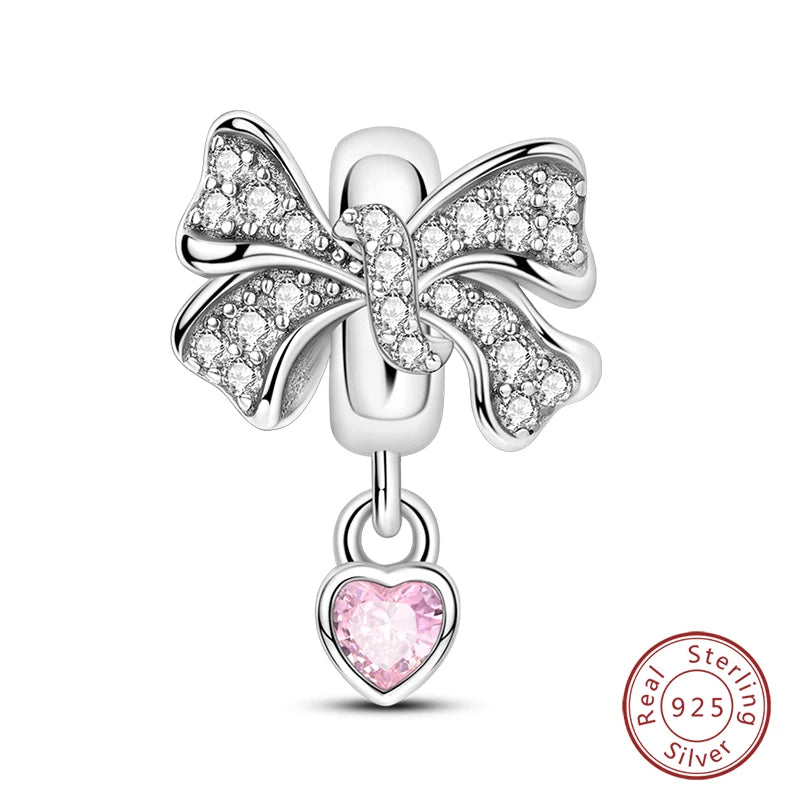 Real 925 Sterling Silver Pink Series Heart Charms Beads Fit Qikaola 925 Original Bracelets DIY Mother's Day Jewelry Gift For Mom