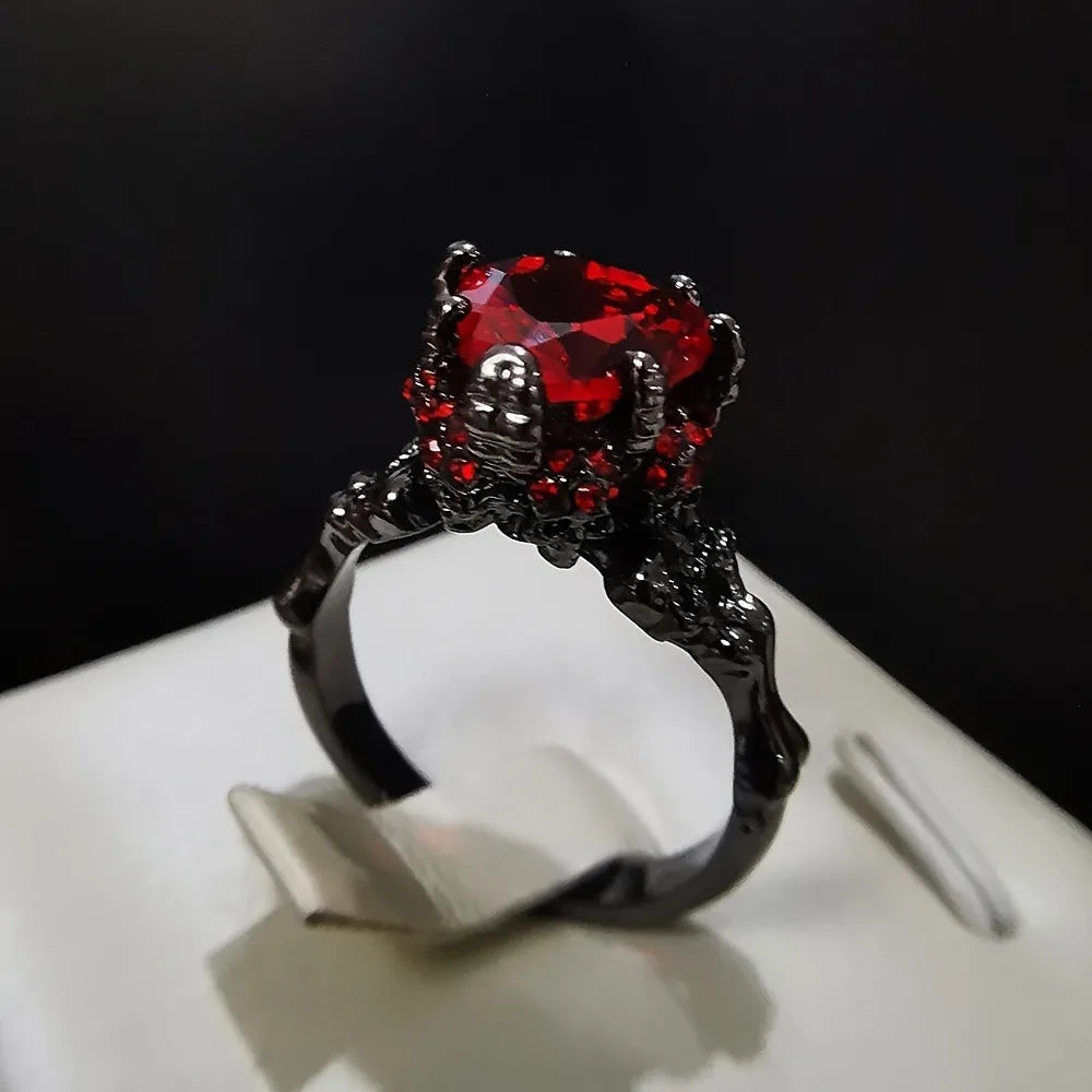 Gothic Skull & Heart-Shaped Zirconia Promise Ring - Perfect Halloween Gift for Her, Hip Hop Style Copper Band