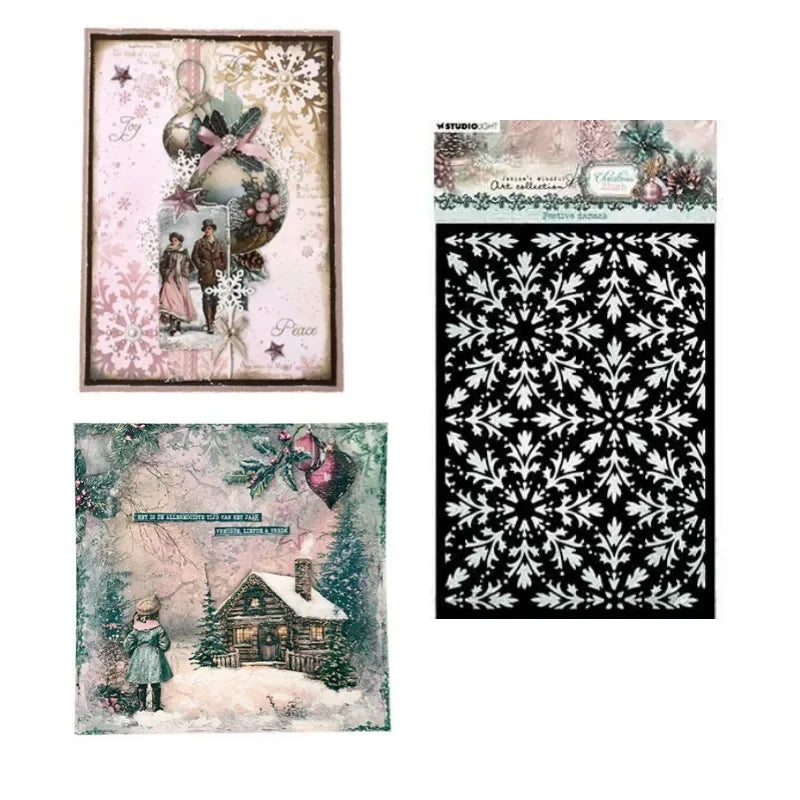 Christmas Blush Winter crackle Holiday Snowy Star frame Metal Cutting Die Silicone Stamp Scrapbook Stencil Photo Album DIY Paper