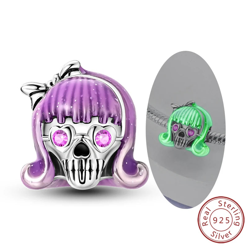 Halloween Charm Bead Pendant 925 Sterling Silver Pumpkin Witch Doll Skeleton Mummy Candy Charm Fit Original Bracelet DIY Jewelry