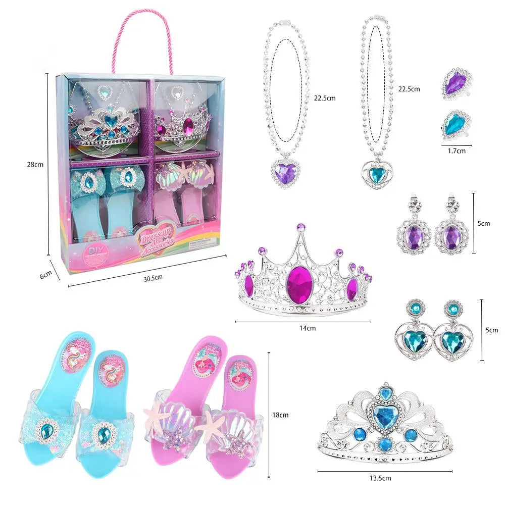 Dress Up Toy Girl Glass Slipper Necklace Earrings Toy Jewelry Set Gift Box, As Birthday, Halloween, Chrismas Gift