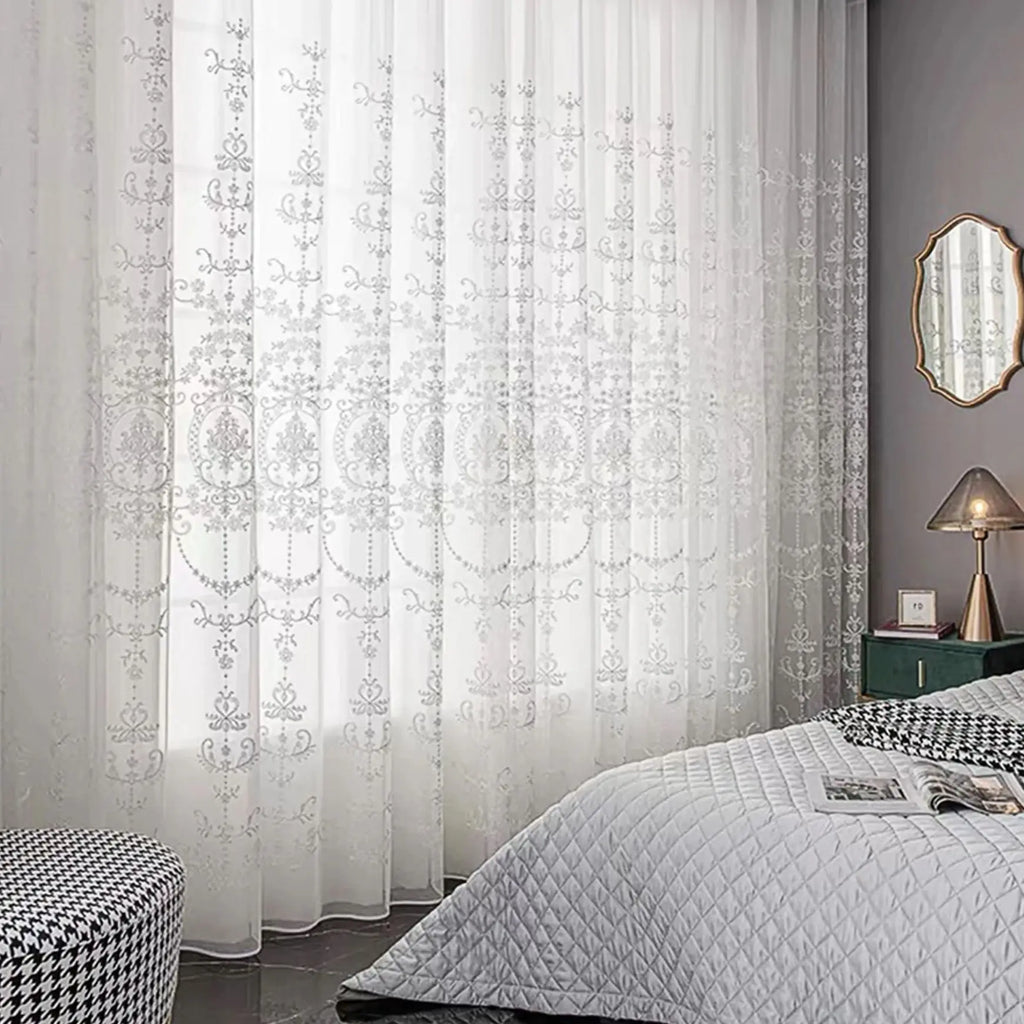 1pc Elegant Single Layer Embroidered Sheer Curtain, Breathable,Anti-Mosquito,sunscreen,for Living Room, Bedroom Decor