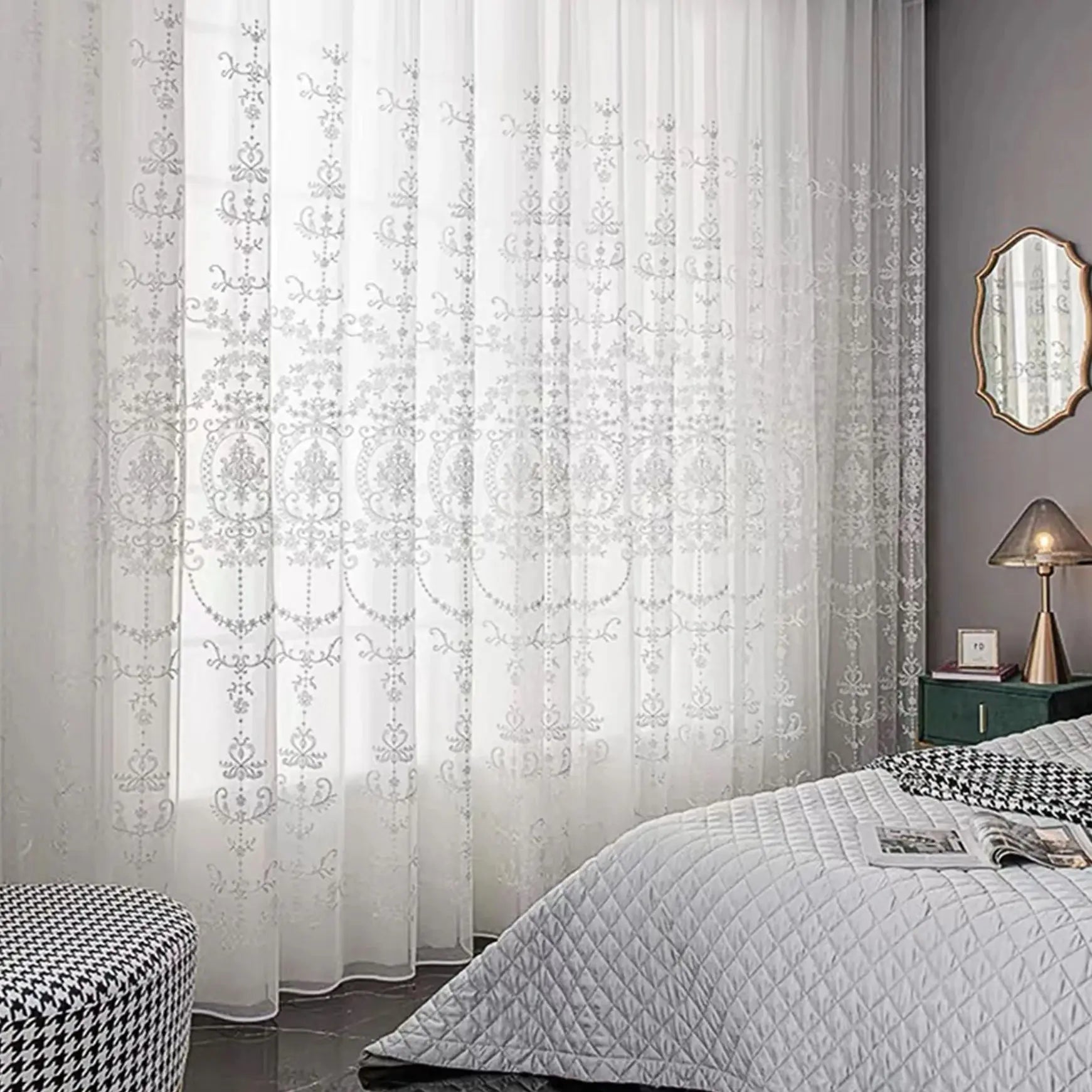 1pc Elegant Single Layer Embroidered Sheer Curtain, Breathable,Anti-Mosquito,sunscreen,for Living Room, Bedroom Decor