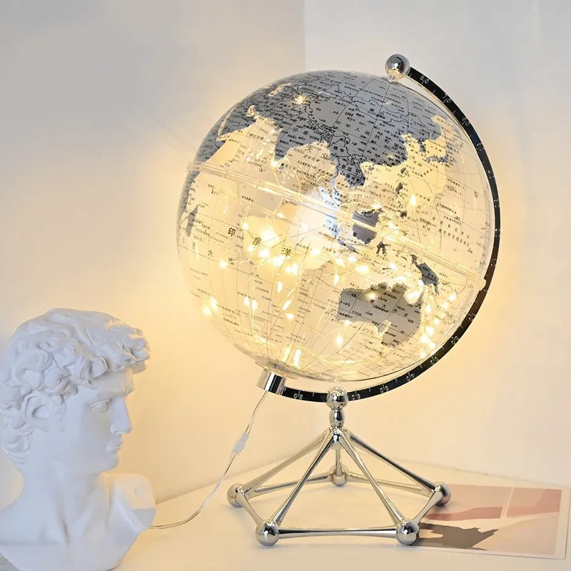 Flash LED Light World Globe,Transparent World Globe Lamp,Rotating World Earth Globe,Shop Decor Children's Room Decoration Gifts