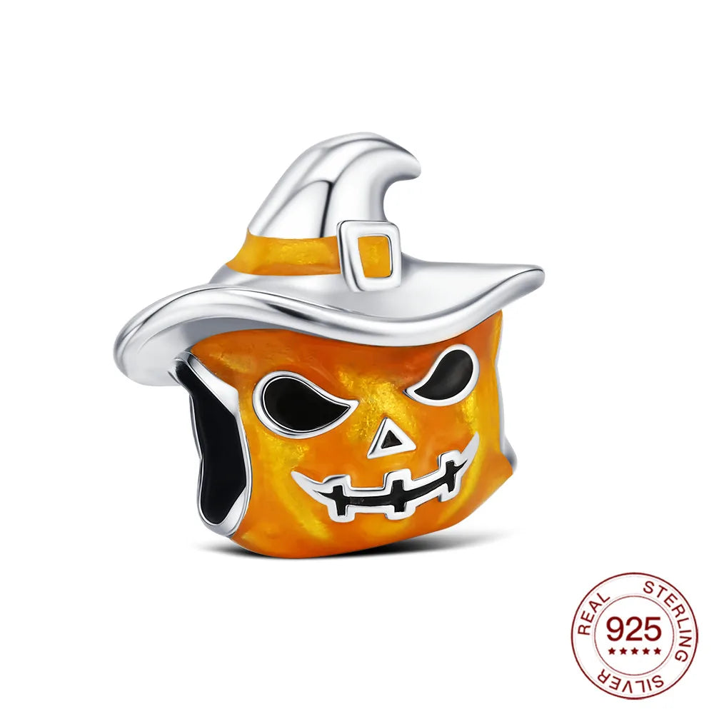 2025 925 Sterling Silver Halloween Charm Spooky Ghost Pumpkin Pendant For Women Men Making DIY Bracelet Party Jewelry Gift
