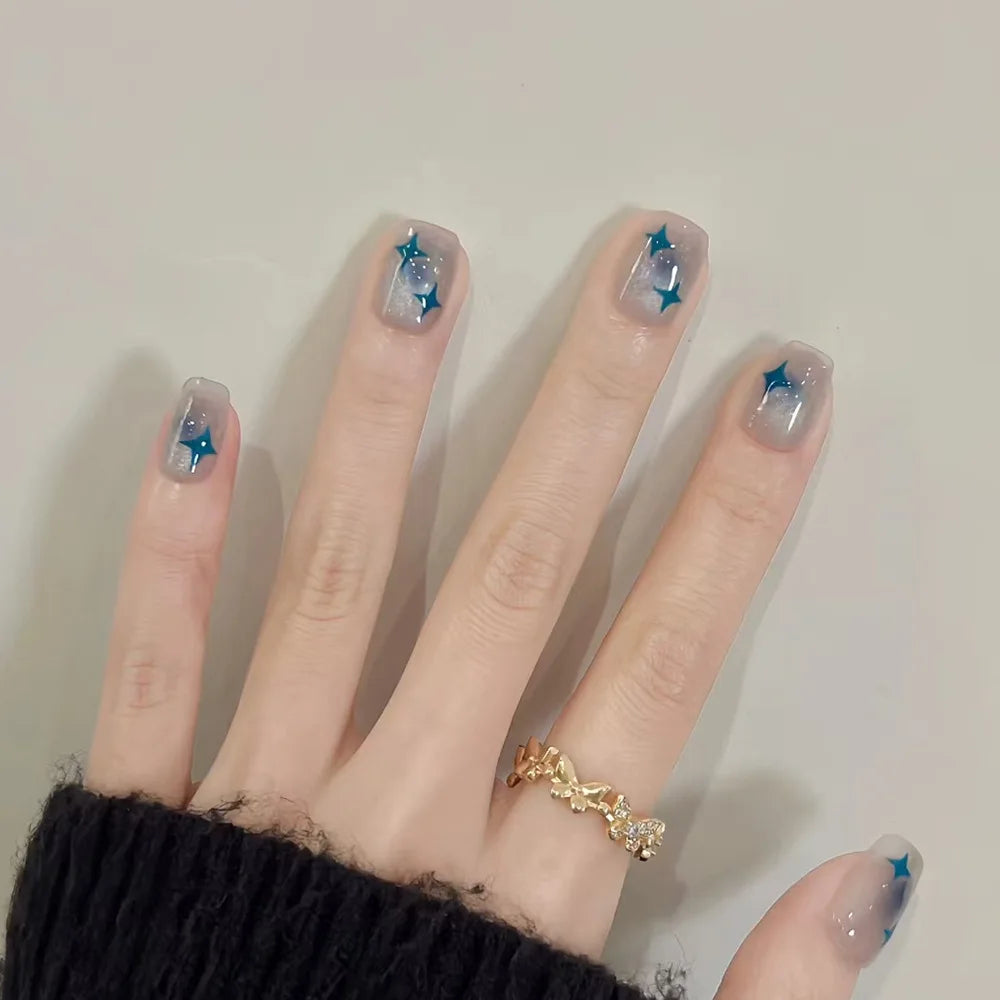 24pcs Detachable Short Press on Nails Y2k rhinestone False Nails with Glue Ballet Sweet Cool Girls Artificial False Nails Tips