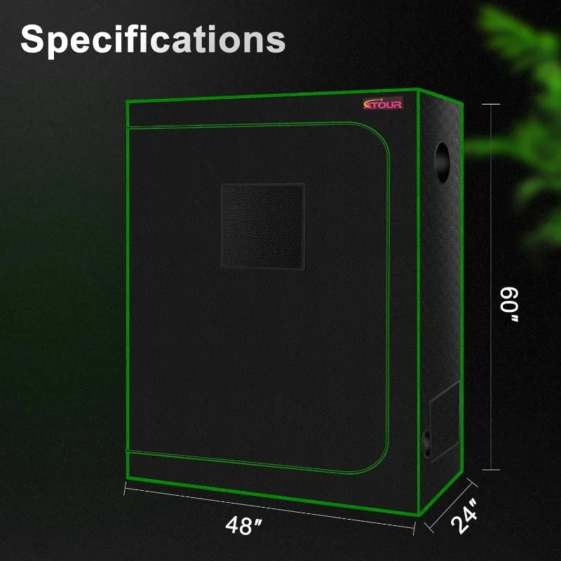 48”x24”x60” Grow Tent, Reflective 600D Mylar,Hydroponic With Observation Window And Floor Tray For Indoor Plant Growing 4’x2’