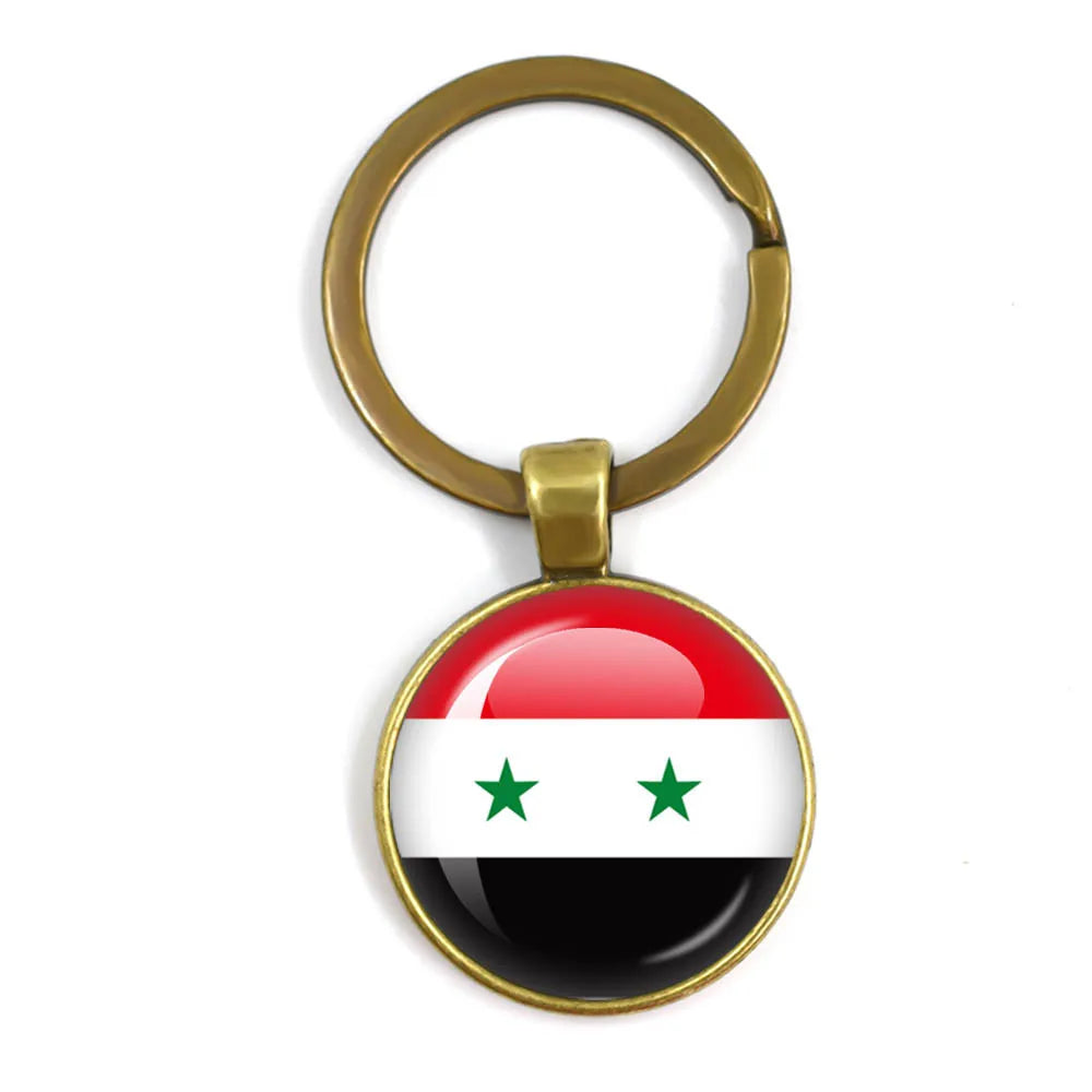 Syria Flag National keychain Glass Cabochon Pendant Keychain For Women Men Charm Car Keyring Creative Fashion Jewelry Gift