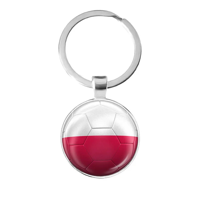 Netherlands,Serbia,Switzerland,Portugal,Poland,Brazil Football Pattern National Flag Glass Cabochon Keychain Fans Commemorative