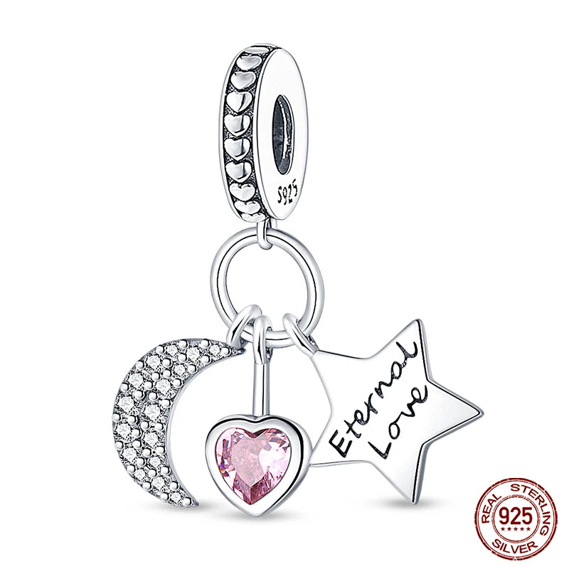Real 925 Sterling Silver Pink Series Heart Charms Beads Fit Qikaola 925 Original Bracelets DIY Mother's Day Jewelry Gift For Mom