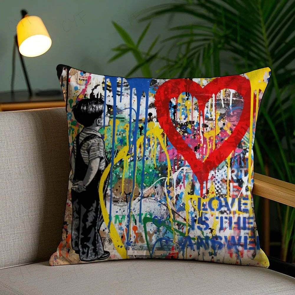 Banksy Street Graffiti Art Pillow Case Anti-dustmite Pillowcase Invisible zipper silky short plush Sofa cushion cover