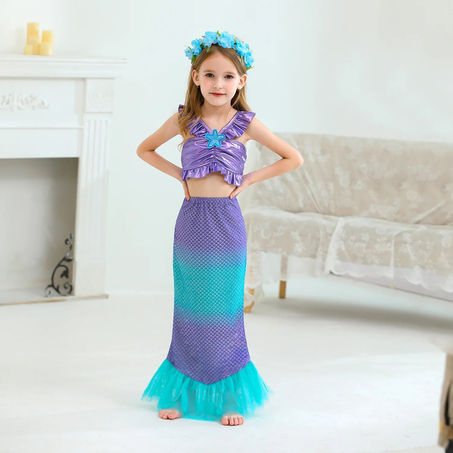 Purim Party Costumes for Baby Girls Princess Ariel Dress The Little Mermaid Cosplay Birthday Halloween Christmas Xms Gown