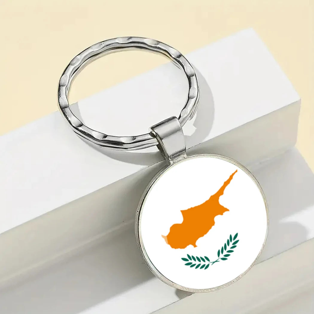 Europe National Flag Keychain Albania Spain Italy France UK Flag Glass Metal Key Chain Bag Pendant Gift for Patriot