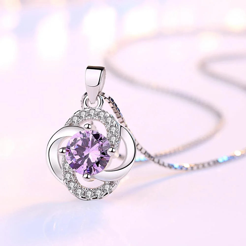 925 Sterling Silver Flower Amethyst Pendants Neck Chain Necklaces For Women Ladies Elegant Jewelry Accessories Jewellery