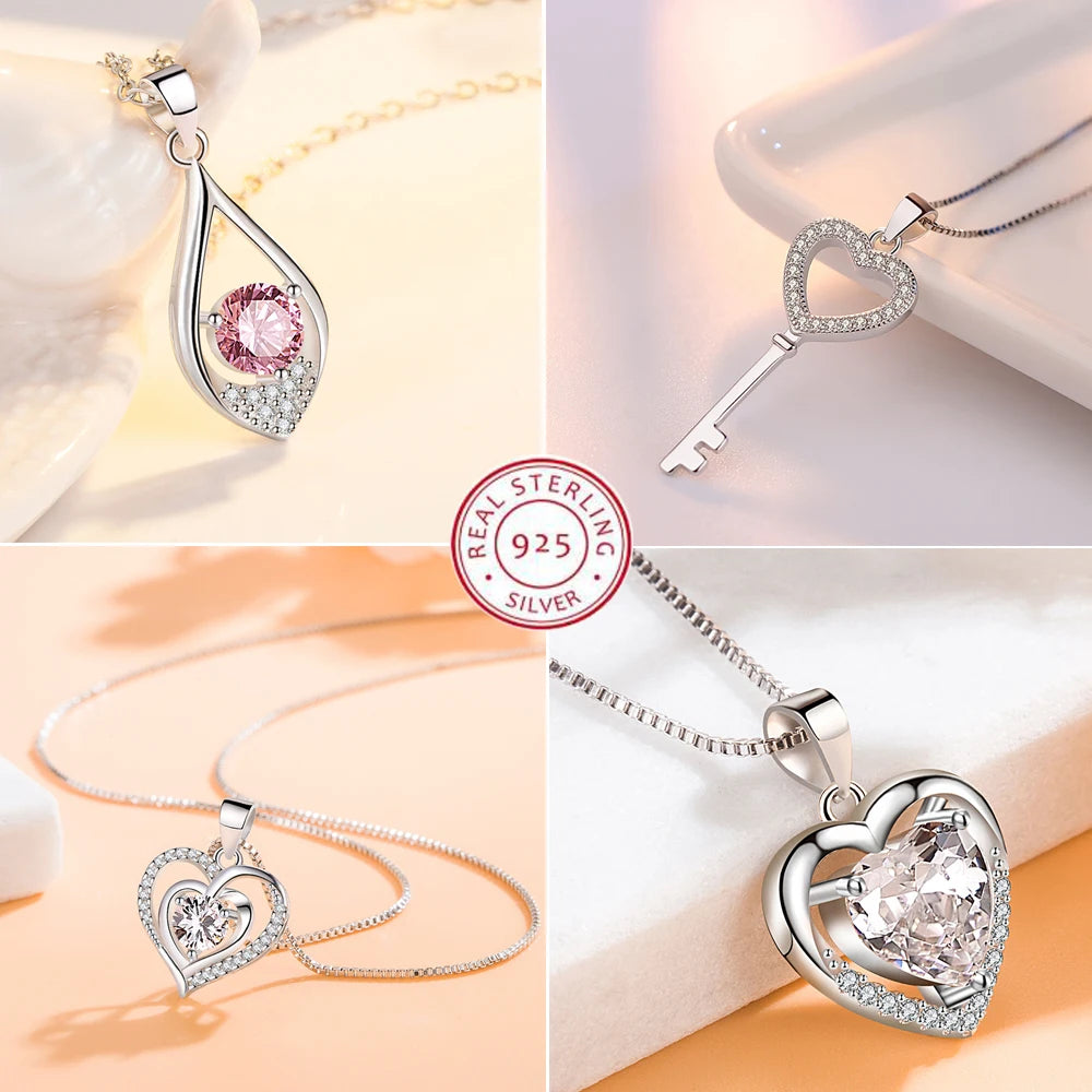 Women's Necklace 925 sterling silver Glowing Firefly Moon Heart Pendant necklace Fashion Day Valentine's Day jewelry gift