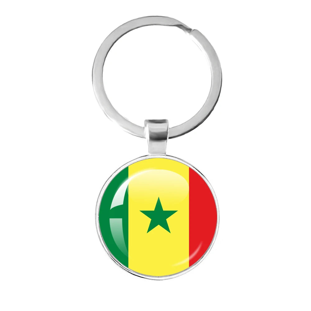 France,Poland,PuertoRico,Montenegro,Yugoslavia,Angola,Philippines,Japan,Senegal Glass Cabochon National Flag Keychain Keyholder