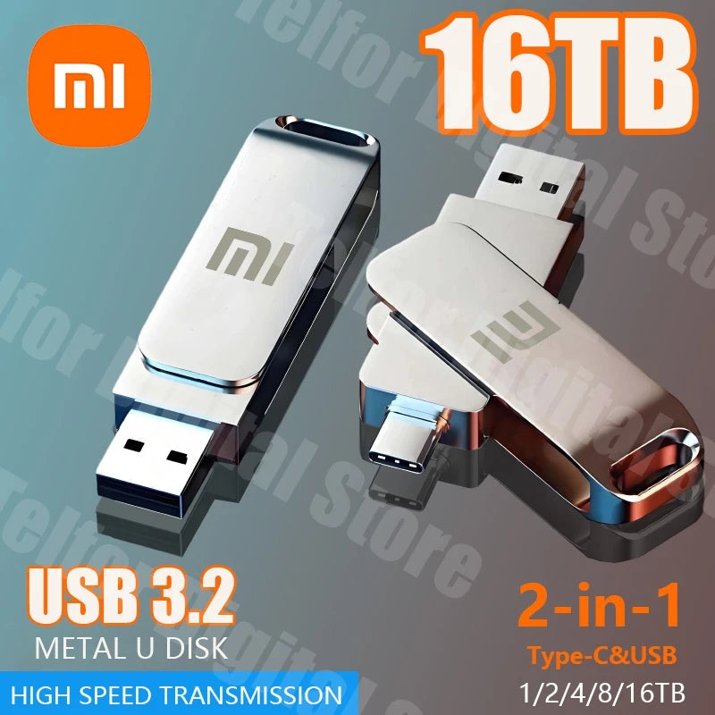 Xiaomi 16TB Flash Drive USB 3.2 High Speed USB Transfer Type-c 2-In-1 8TB 16TB OTG Pendrive Waterproof Flash Disk For Computer