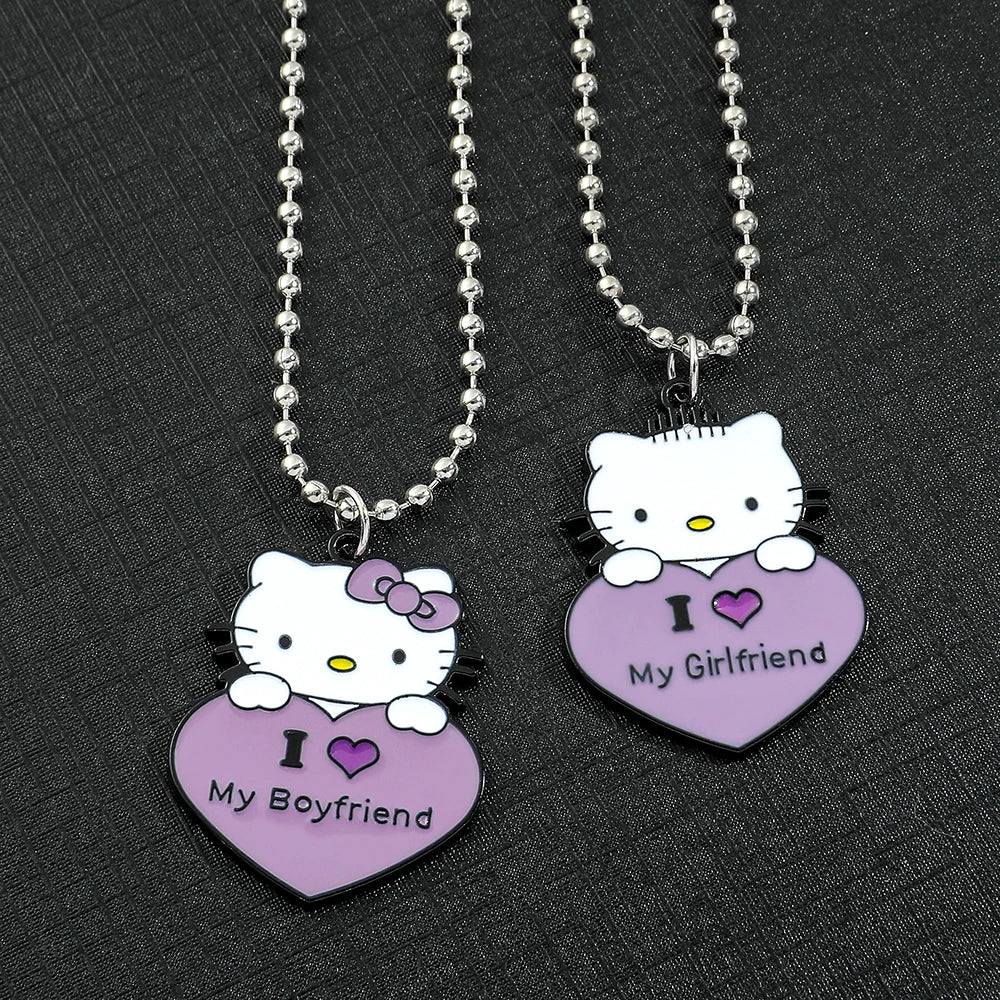 Sanrio Hello Kitty Couple Pendant Necklace Cute Cartoon Rhinestone  Kitty Pendant Necklace Fashion Gifts for Men and Women