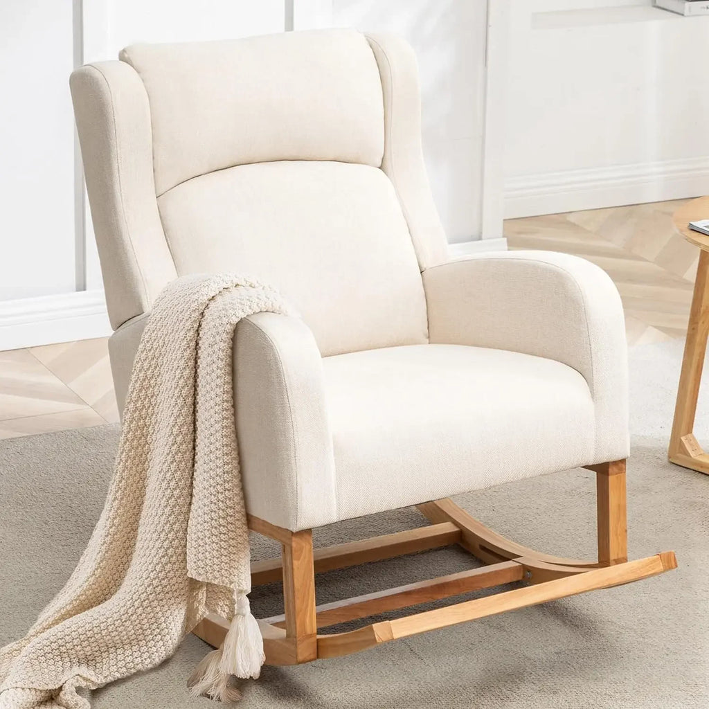 Rocking Chair Nursery, Nursing Rocking Chairs for Mom Nursery, Comfy Wingback Glider Rocking Armchair with Side