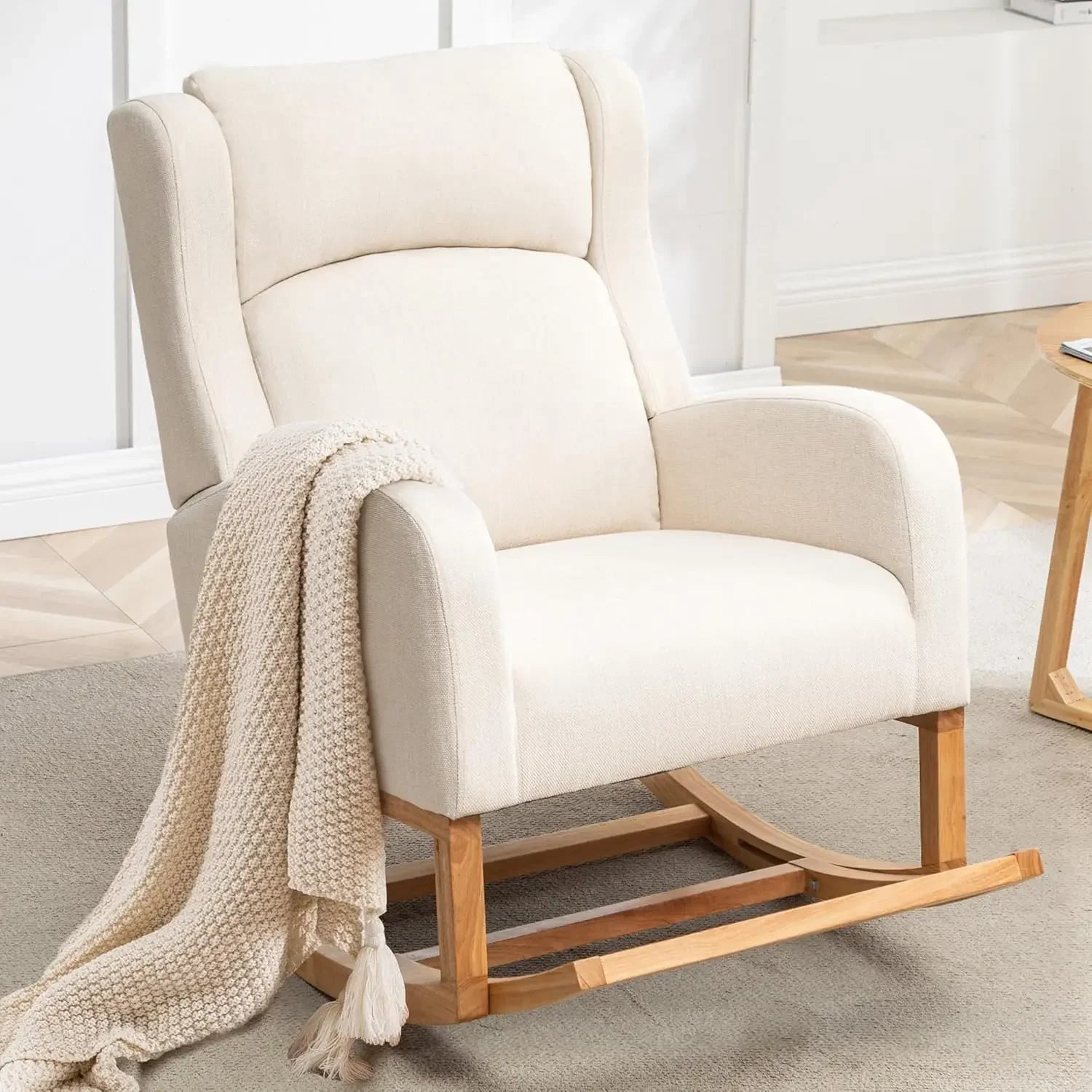 Rocking Chair Nursery, Nursing Rocking Chairs for Mom Nursery, Comfy Wingback Glider Rocking Armchair with Side