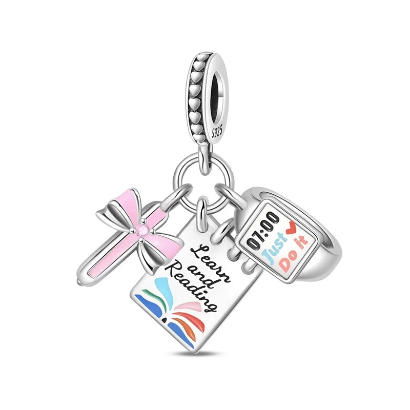 Original 925 Sterling Silver Charms Bag Earphone Magic Cube Watch Games Console Bead Pendant Fit Bracelet Necklace Jewelry