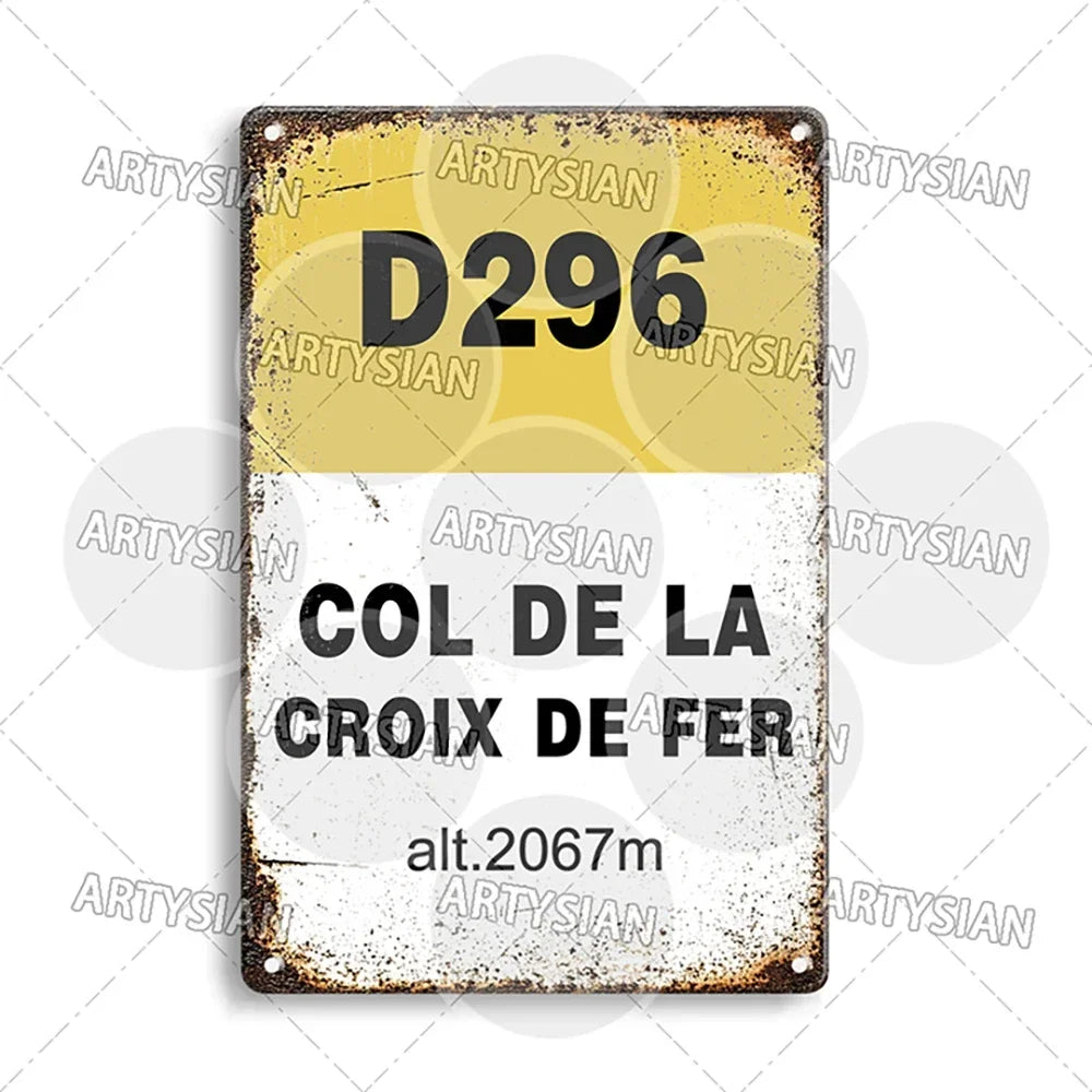 Tour de France Metal Sign Cycling Plaque Paves Du Paris Roubaix Col du Galibier Col de Sarenne Alpe d'Huez Mont Ventoux Glandon