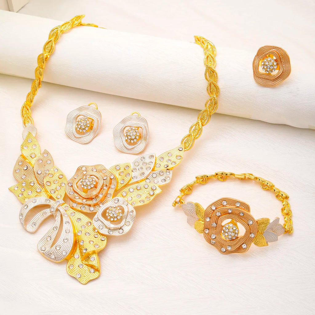 Liffly Nigerian Jewelery Sets Wedding Jewelry for Women Dubai 24K Colorful Jewellery African Designer Earrings Bridal Necklace