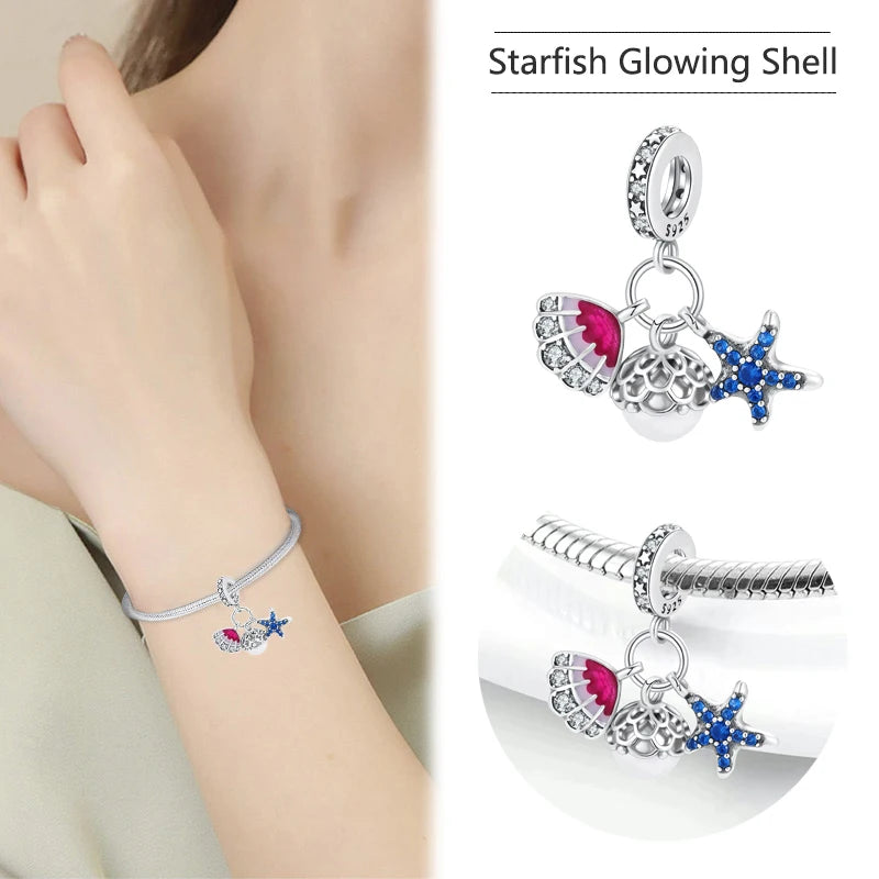 New 925 Sterling Silver Charm Fit Original Bracelet Accessories Women Jewelry Blue Ocean Series Octopus Dolphin Ship Lighthouse