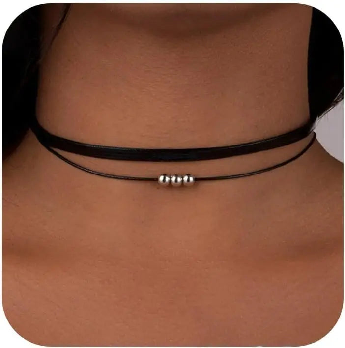 Black Necklaces for Women, Adjustable Layered Velvet Leather Lace Collar choker Necklaces, Goth Jewelry Gifts.