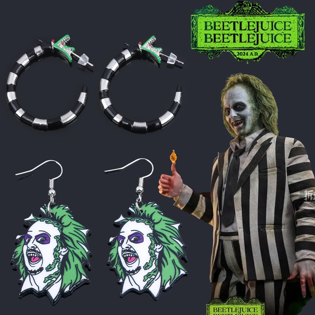 Gothic Style Halloween Betelgeuse Snake Earring for Women Beetle Juice Lydia Sandworm Creepy Jewelry Cosplay Props Accessories