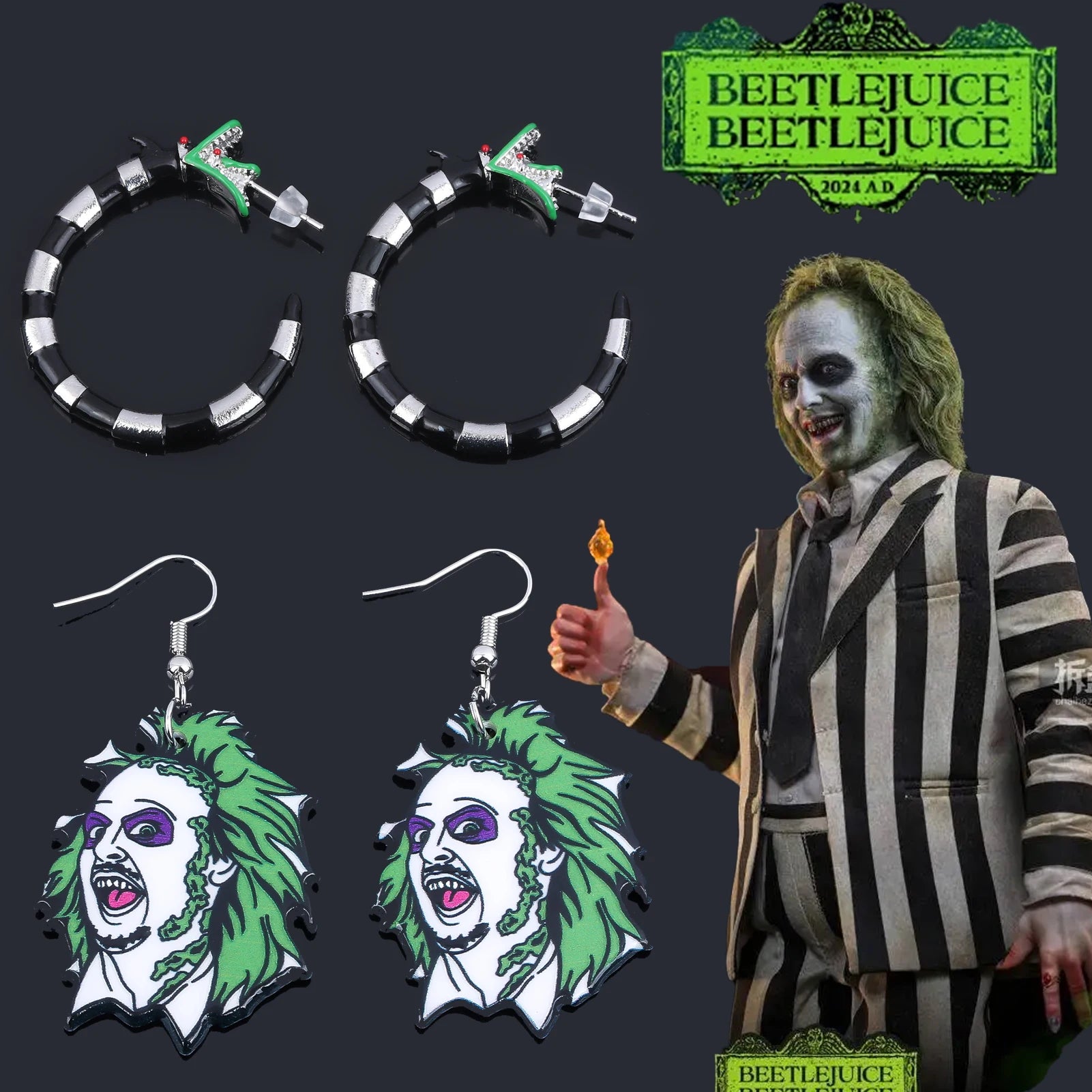 Gothic Style Halloween Betelgeuse Snake Earring for Women Beetle Juice Lydia Sandworm Creepy Jewelry Cosplay Props Accessories