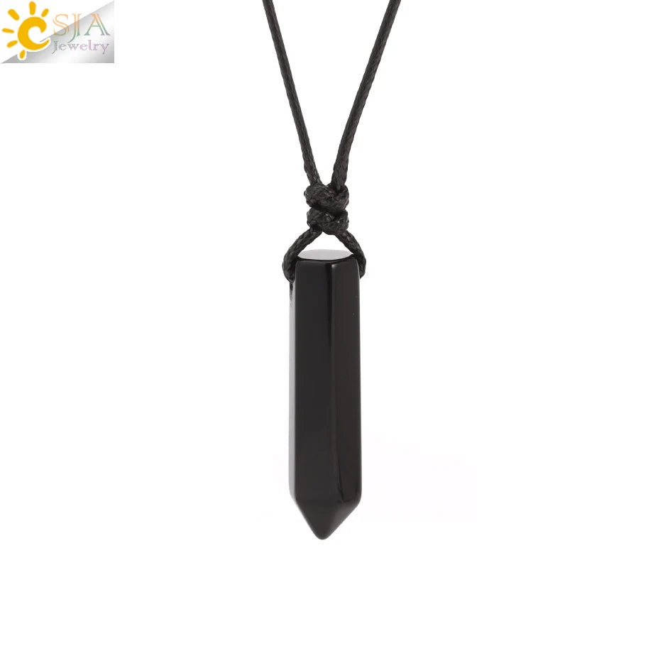 Vintage Man Necklace Natural Stone Hexagonal Point Pendant Healing Pink Quartz Obsidian Crystal Necklaces Jewelry for Men H266