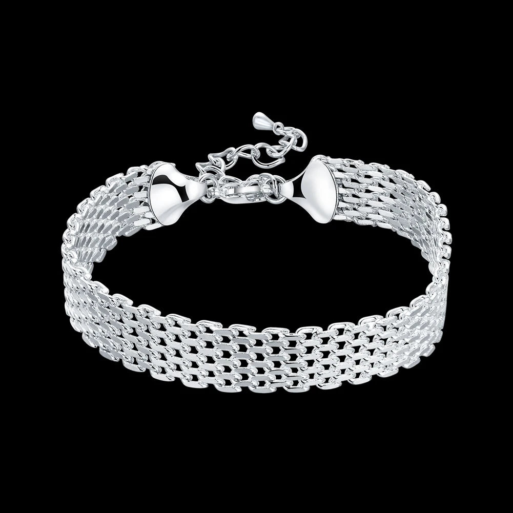 Hot Sale 925 Sterling Silver Chain Solid Bracelet for Women Mens Charm Party Gift Wedding Fashion Jewelry