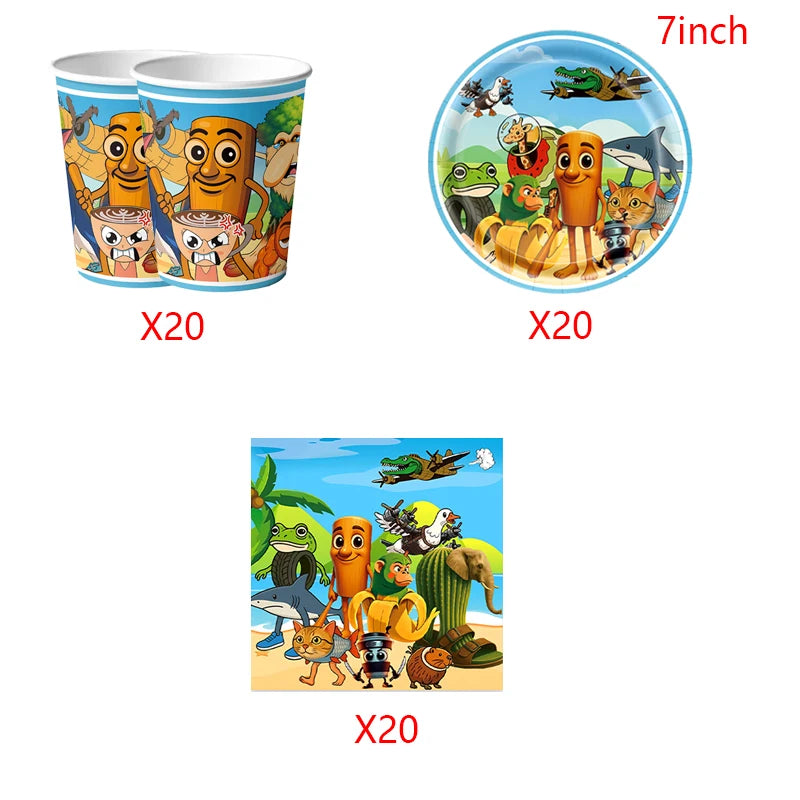 New Italian Brainrot Tablecloth Decorations Tung Tung Sahur Tralalo Theme Table Cover Tableware Set for Kids Birthday Party Gift